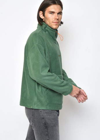 Батник мужской флисовый зеленого цвета Let's Shop - Прямой крой надпись зеленый кэжуал флис - (260416043)