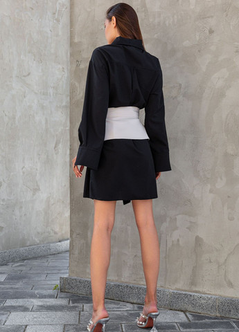 Черное кэжуал платье-рубашка со сьёмной баской Jadone Fashion однотонное