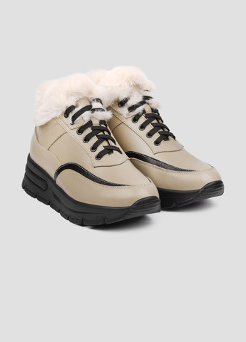 Зимние зимние кожаные кроссовки бежевики Villomi без декора