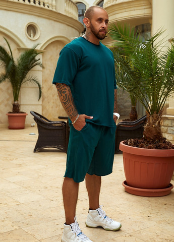 Костюм мужской летний двойка (футболка+шорты) из двунити пенье Тёмно-зелёный S-M Melgo футболка с шортами (258653084)