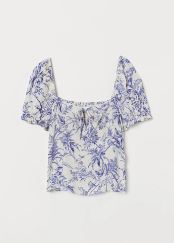 Топ літо,молочний в сині візерунки, H&M (258760044)