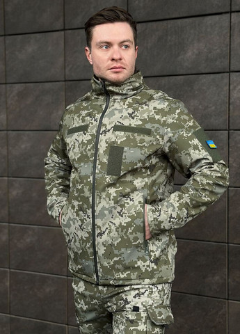 Оливковая (хаки) демисезонная куртка shadow военная с липучками пиксель Pobedov