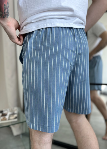 Чоловічі шорти сіро-блакитні в білу смужку, льон Cosy (259967197)