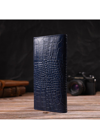 Красивий чоловічий вертикальний гаманець із натуральної шкіри з тисненням під крокодила 21901 Синій Canpellini (259830009)