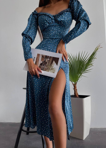 Синее женское весеннее платье из шелка синего цвета р.42 406462 New Trend