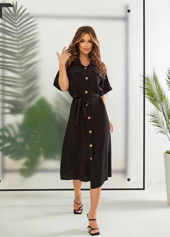 Черное женское платье-рубашка цвет черный 435706 New Trend