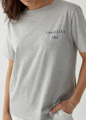 Футболка оверсайз з принтом Good day oct - сірий Lurex - (263346113)