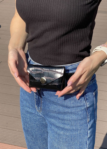 Жіночий класичний пояс гаманець рептилія чорний No Brand (270364782)