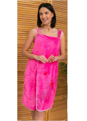 Unbranded рушник халат для лазні ванни сауни для тіла мікрофібра вбирає воду зберігає тепло 135х80 см (474787-prob) рожевий малюнок рожевий виробництво -