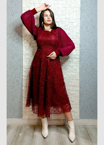 Бордовое коктейльное платье а-силуэт Moda Liza однотонное