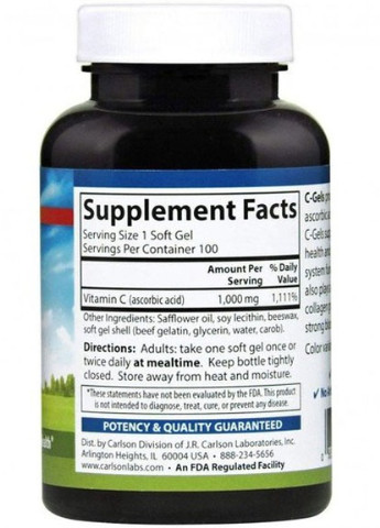 C-Gel Vitamin C 1000 mg 100 Caps CAR-03001 Carlson Labs (256719583)