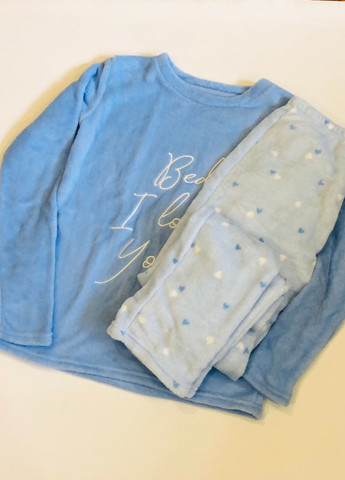 Голубая зимняя теплая плюшевая пижама свитшот + брюки Tex