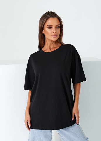 Чорна всесезон жіноча футболка оверсайз чорна з коротким рукавом AST-MODA базова футболка