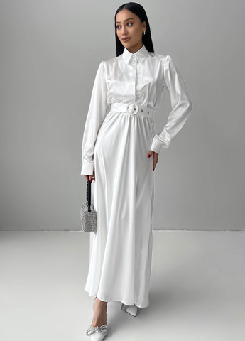 Білий святковий, вечірня сукня з атласу білого кольору Jadone Fashion однотонна