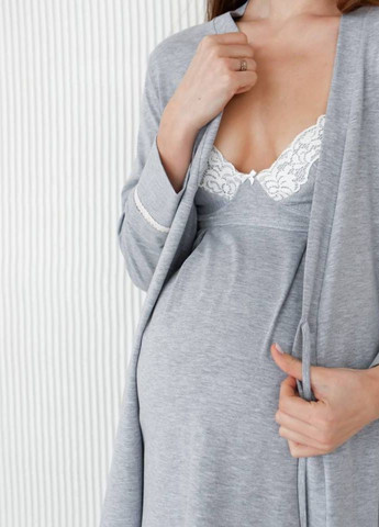 Хлопковый серый халат для беременных и кормящих мам Мамин Дом (268983701)