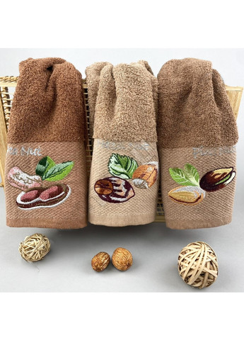 Unbranded подарочный набор комплект кухонных махровых прямоугольных полотенец 6 шт 35х75 см (475230-prob) орешки рисунок коричневый производство -