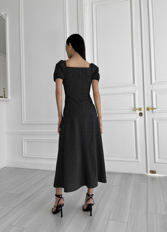 Чорна повсякденний ніжна літня сукня у горошок з розрізами Jadone Fashion в горошок