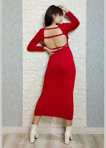 Красное коктейльное платье с открытой спиной, футляр New Fashion однотонное