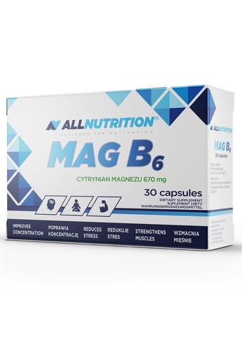 Магній Цитрат з Вітаміном В-6 MAG B6 - 30 капсул Allnutrition (274275411)