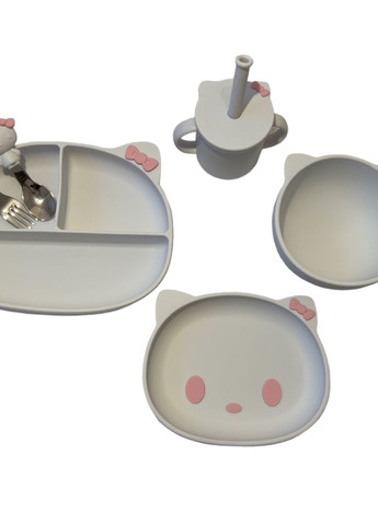 Набір посуду дитячий силіконовий Hello Kitty Бант 6 пр. Рожевий Home (268139211)