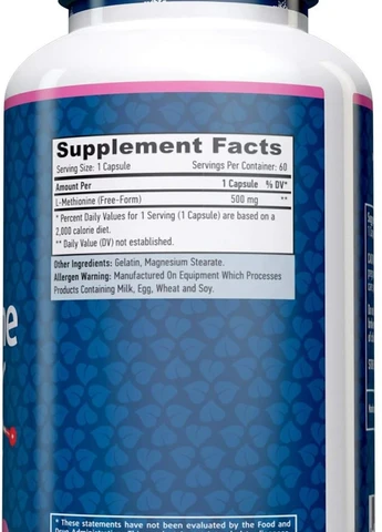 L-Метионин L-Methionine 500mg 60 caps Haya Labs (260062099)