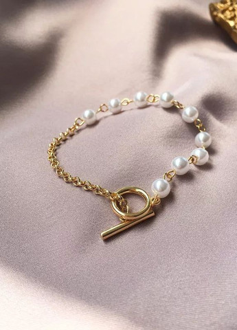 Комбінований браслет з перлами та ланцюжком золоте покриття Cindylove (258320066)