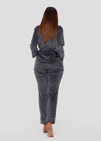 Графітова всесезон піжама костюм домашній велюровий халат зі штанами графіт Maybel