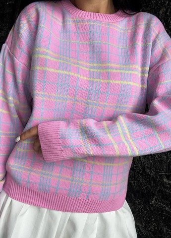 Розовый демисезонный стильный кэжуал свитер клетка Vakko