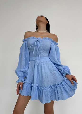Голубое женское платье с рюшами цвет голубой р.42/44 432165 New Trend