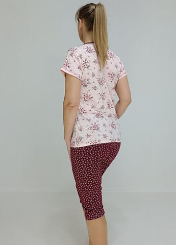 Бордовая всесезон пижама женская бордовая мелкий рисунок (футболка+бриджи) 50 (93104322-1) No Brand