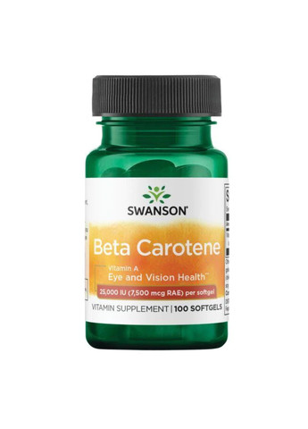 Вітамін А, Бета Каротини Beta-Carotene 25,000 IU (7,500мкг RAE) - 100 капсул Swanson (269462106)