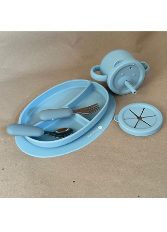 Комплект набор детской посуды чашка секционная тарелочка приборы пищевой силикон для детей малышей (475013-Prob) Голубой Unbranded (260648354)
