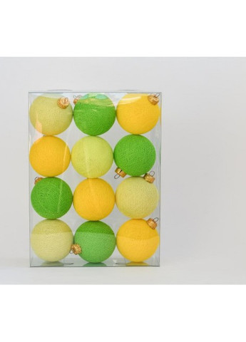 Набор ёлочных игрушек из ниточных шариков 6,5 см, 12 шт Желто-зелёный Cotton Ball Lights (257986223)