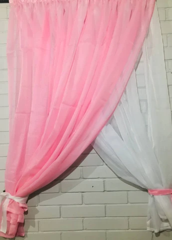 Короткая шифоновая занавеска 280х140 см белый с розовым No Brand (259753073)