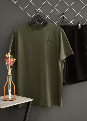 Оливковый (хаки) летний шорти jordan чорний лого + футболка jordan хакі Vakko