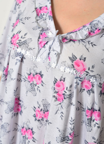 Ночная рубашка женская батальная белого цвета с цветочным принтом Let's Shop (277925758)
