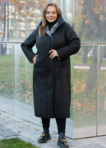 Чорне Жіноче довге пальто з капюшоном DIMODA
