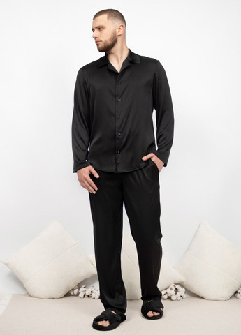 Пижама костюм мужской домашний шелковый рубашка со штанами Черный Maybel (276838403)
