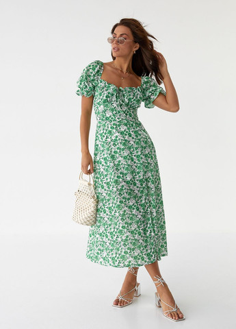 Зеленое откровенный цветочное платье миди с разрезом - зеленый Modaway