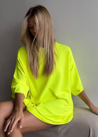 Жовта всесезон яскрава красива однотонна футболка onesize із щільної двонитки, базова оверсайз футболка з якісної тканини. No Brand 268-2