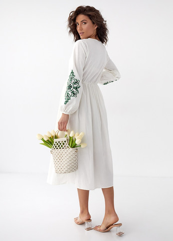 Сукня Вишиванка Горобина біла з зеленою вишивкою No Brand (258413907)