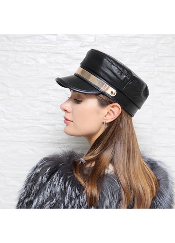 Женский картуз, кепи, фуражка M из экокожи черный No Brand (268463870)