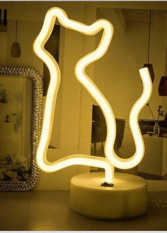 Неоновый ночник - светильник Котик Neon Decoration Lamp (26x15x10 см, USB, 3хАА, 5 В, лампа) - Теплый белый China (271700622)