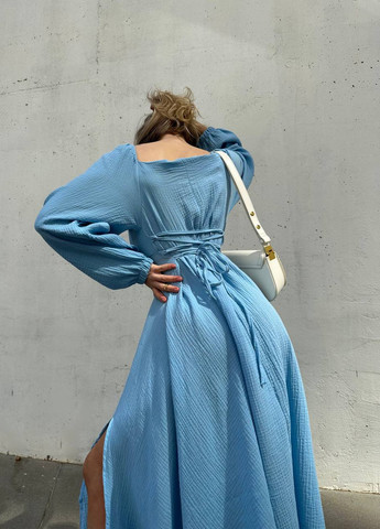 Голубое женское платье муслин No Brand