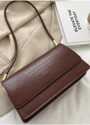 Жіноча класична сумка 5611 рептилія через плече клатч на короткій ручці багет коричнева бордова No Brand (256989676)