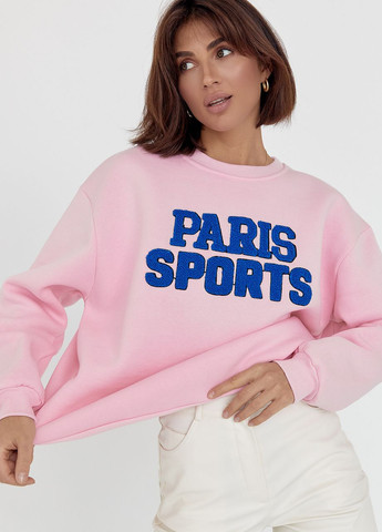Теплый свитшот на флисе с надписью Paris Sports - розовый Lurex - Свободный крой розовый повседневный трикотаж - (264559126)