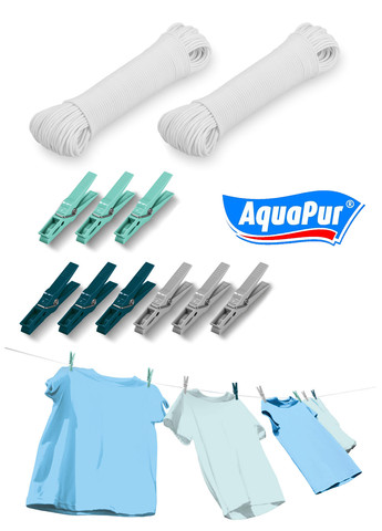 Прищепки и веревка для белья (2 набора + 2 шт) Aquapur (264826624)