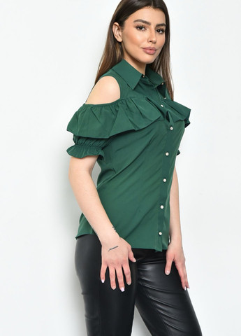 Темно-зелена літня блуза жіноча однотонна темно-зеленого кольору з баскою Let's Shop