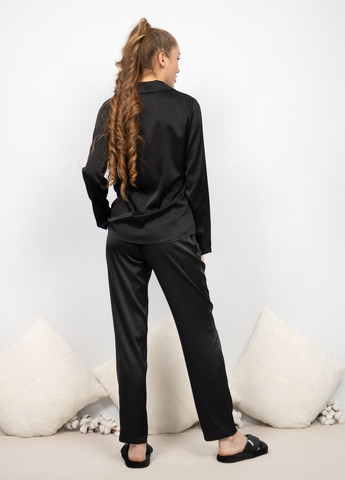 Черная всесезон пижама костюм домашний шелковый рубашка со штанами черный Maybel