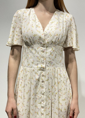 Молочное кэжуал платья миди с цветочным принтом CHICLY с цветочным принтом